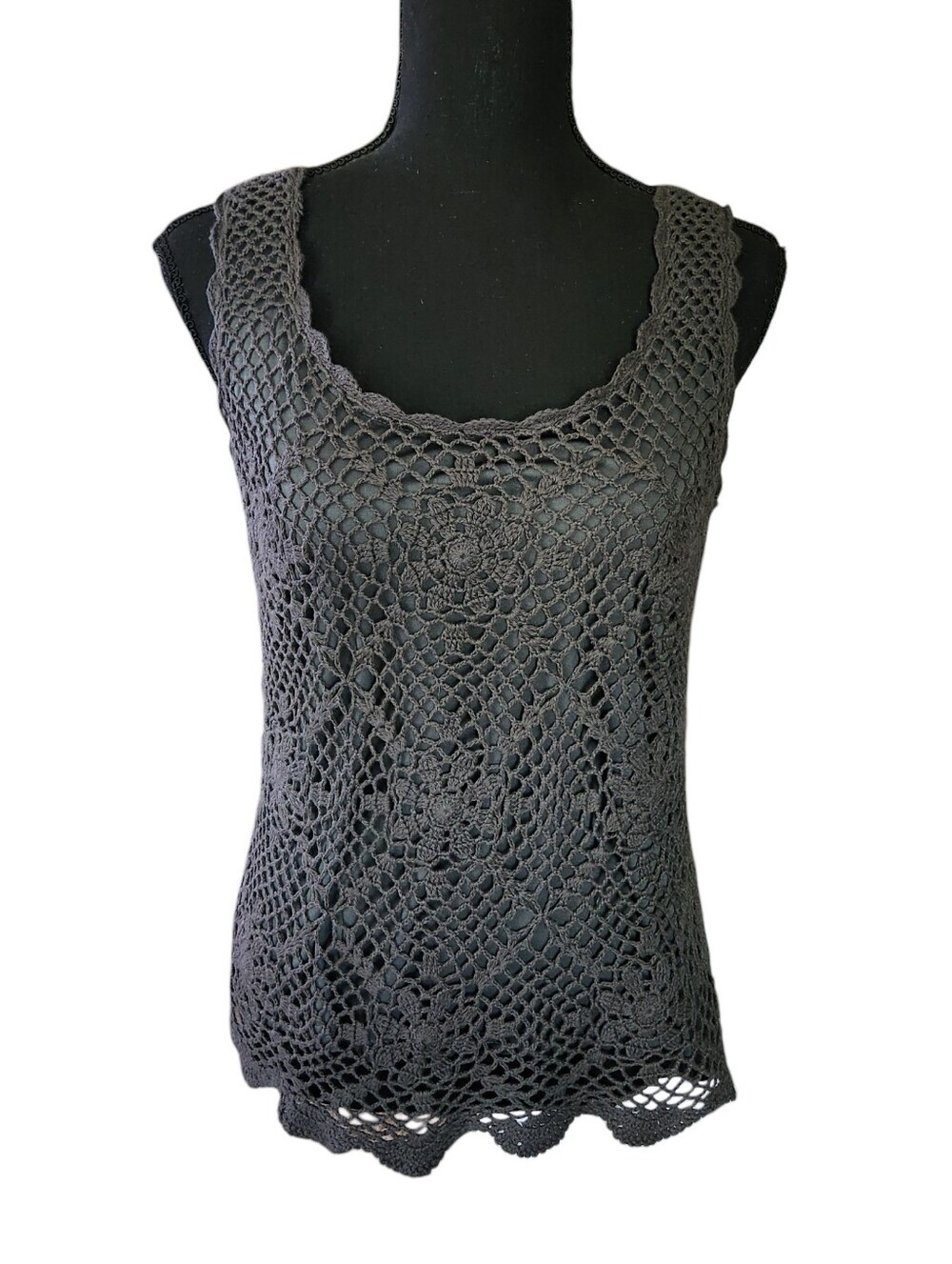Vintage Y2K Crochet Boho Cottagecore Knit Tank Top Sz M